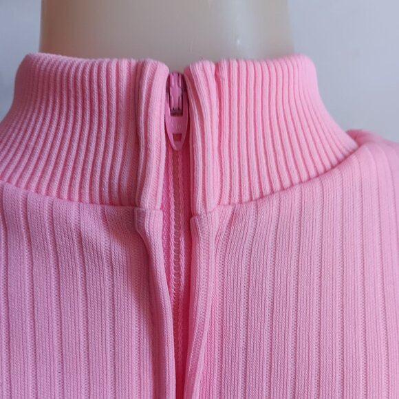 1OF1 Women's Large Vintage T-shirt Pink Ribbed Mock Neck Zip Closure 1970's - Picture 5 of 6